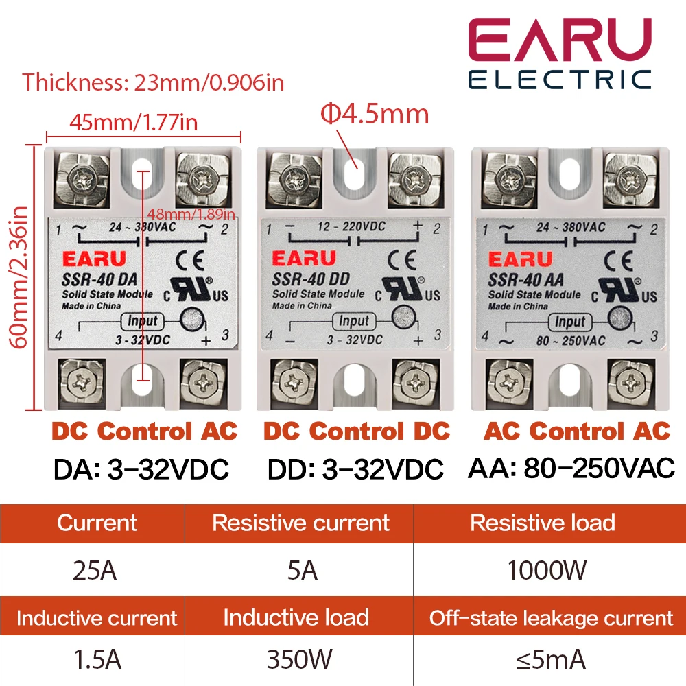 

Реле EARUELECTRIC SSR 10/25/40/60/80/100 DA/AA/DD
