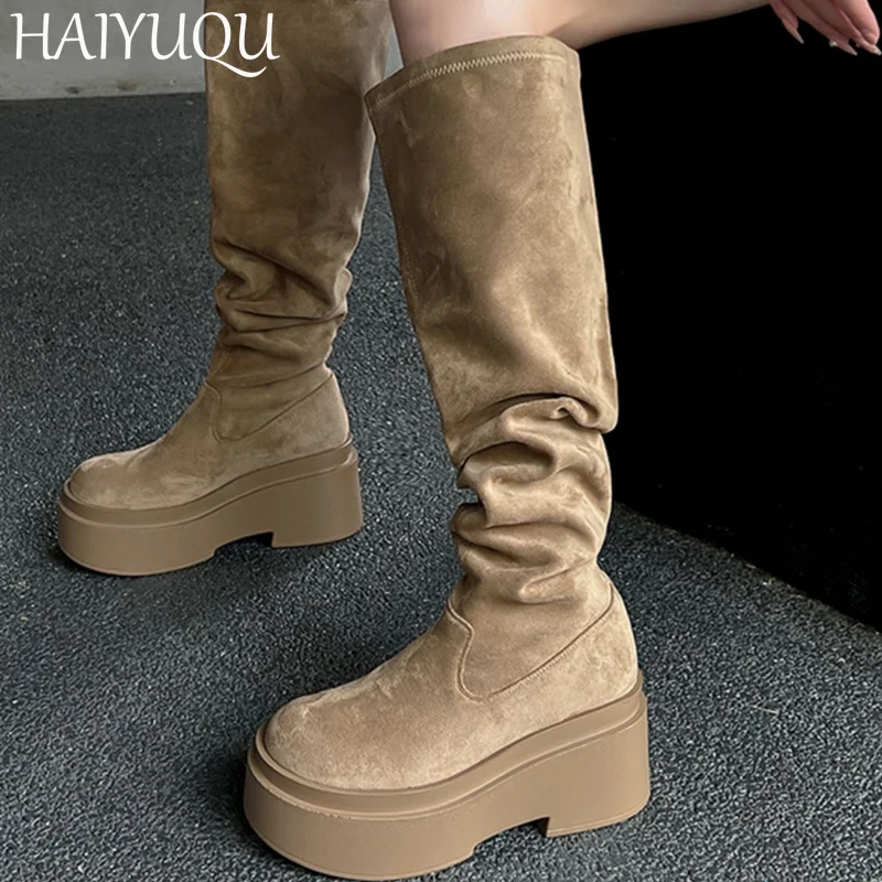 Женские замшевые ботинки на высоком каблуке дизайнерские модные повседневные