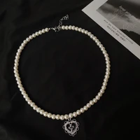 punk gothic harajuku pearl chain hollow heart shaped pendant retro court cross choker necklace fashion jewelry for women girls