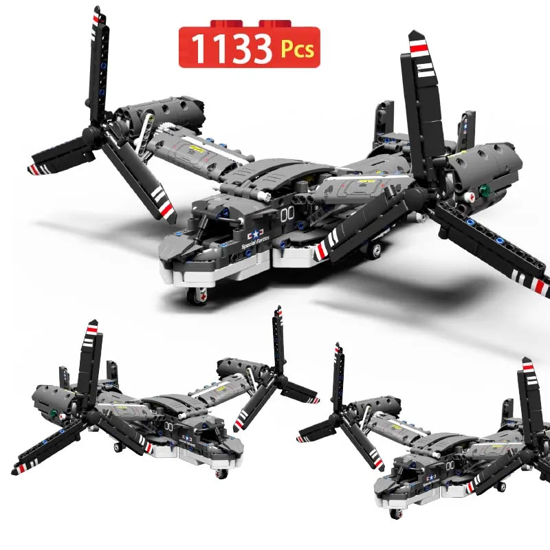 

1133 Pcs City Military WW2 Electric Osprey Fighter Aircraft Building Blocks Helicopter Airplane Bricks Toys for Children Gifts