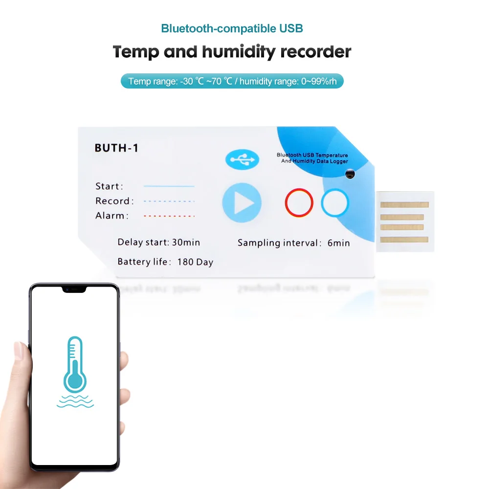 

Blue-Tooth USB Temperature Humidity Data Logger Disposable BUTH-1Smart Phone RH TEMP Data Logger Recorder 32000 Data capacity