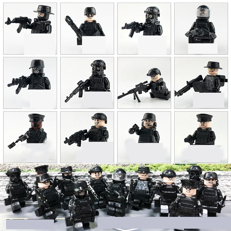 Строительные блоки 12 шт. военные спецназа солдаты кирпичи строительные фигурки