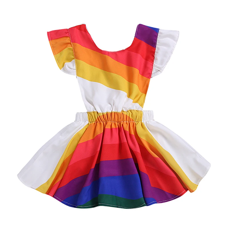 

1-5T Toddler Kids Baby Girl Cute Princess Dress Elegant Rainbow Summer Striped Party Tutu Dress Cute Fashion Backless Sundress