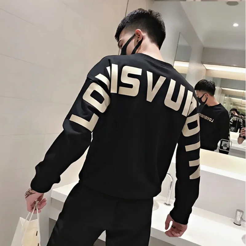 

Men's Fasion Luxury Warm Streetwear Sweatsirt Casual Sprin Autumn Letters Print Loose O-Neck Y2k Male Lon Sleeve Top Clotes