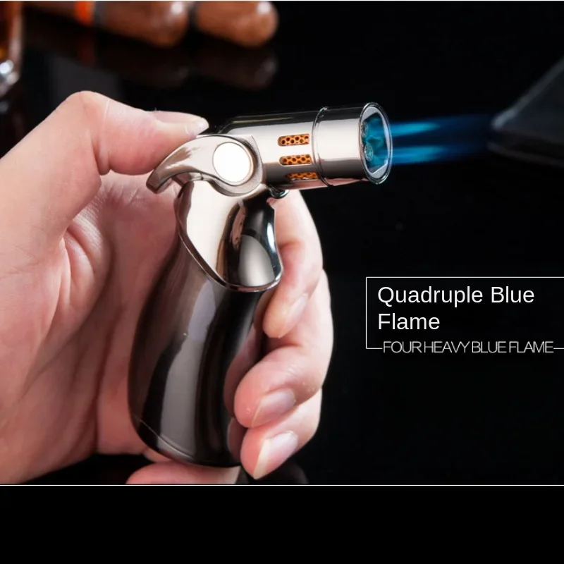JOBON Creative Metal Blue Quad Torch Прямая газовая зажигалка Turbo Cigar BBQ Открытый ветрозащитный