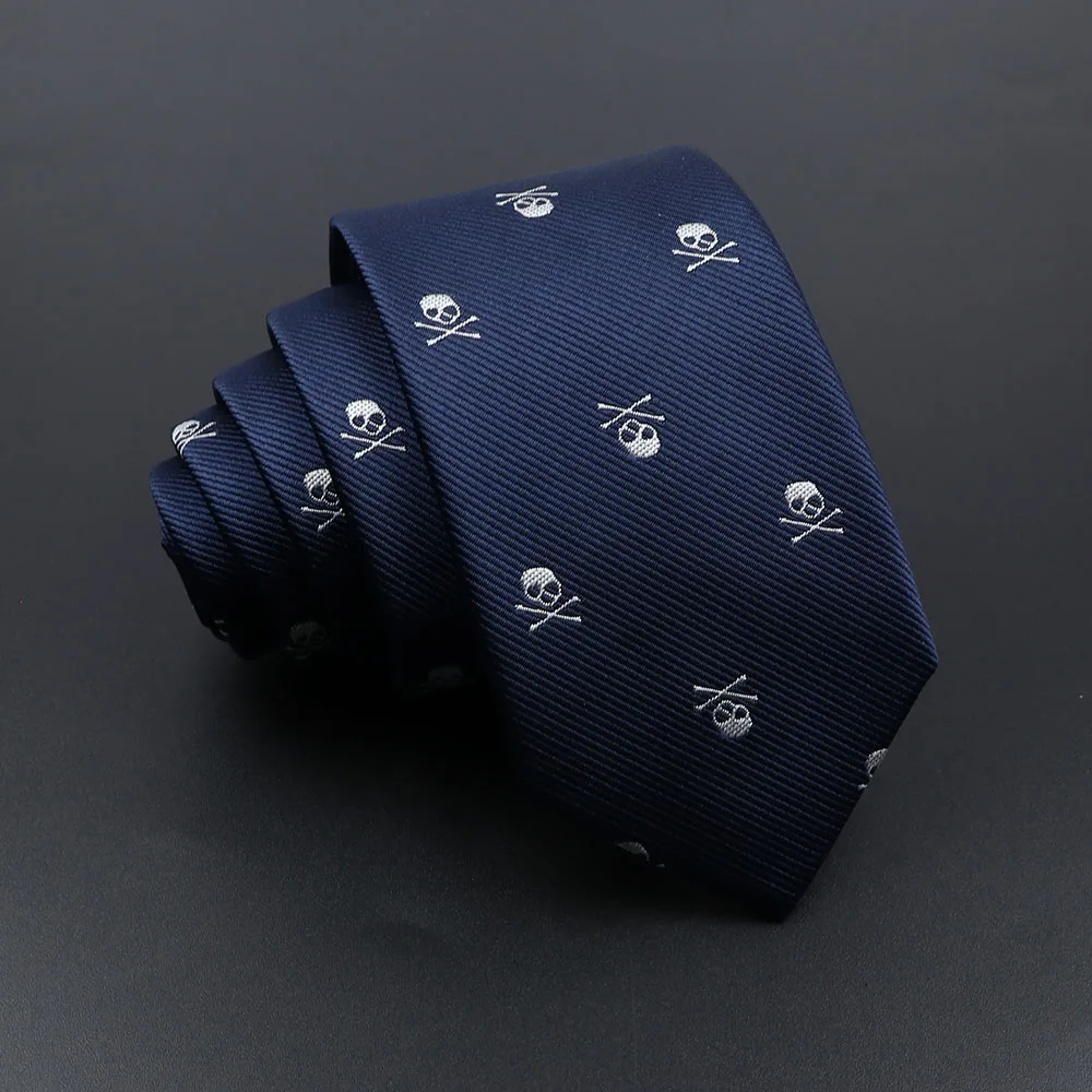 New Casual Slim Skull Ties For Men Classic Polyester Red Blue Neckties Fashion Man Tie for Wedding Party Cosplay Neckwear Tie images - 6