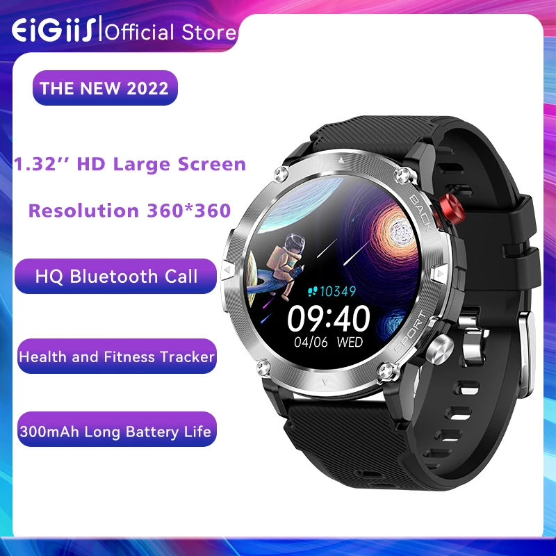 

EIGIIS Smart Watch Men 1.32'' HD Screen Bluetooth Answer Call Heart Rate Monitor Blood Oxygen IP67 Waterproof Watches For Phone