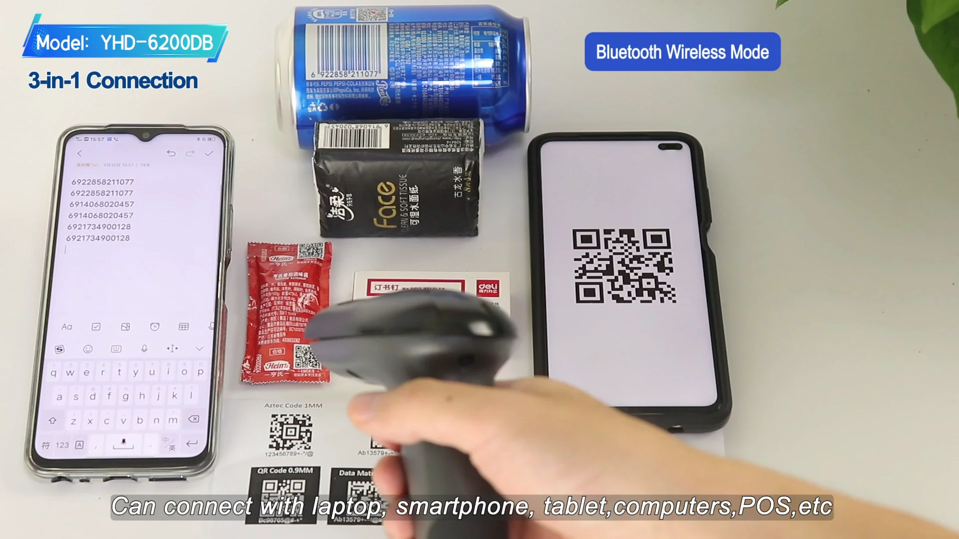 

Пластиковая форма, красивый внешний вид, жесткий корпус, 2D BT сканер штрих-кода может подключаться к фотографиям/планшету/компьютеру