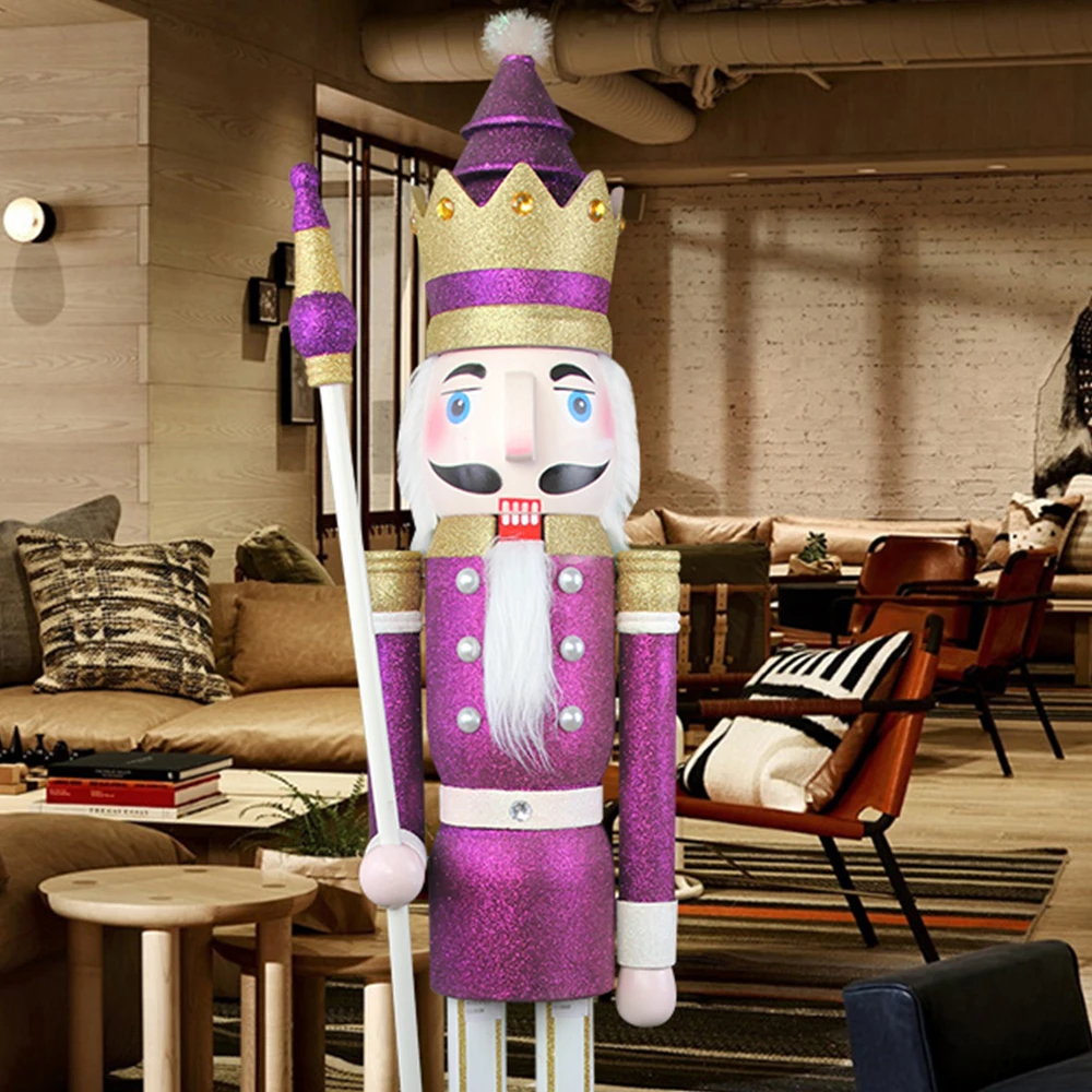 CDL Glitter Nutcracker life size 6ft 1.8m Purple and White Glitter Large Wooden Christmas Nutcracker King Home Wedding Decor K34