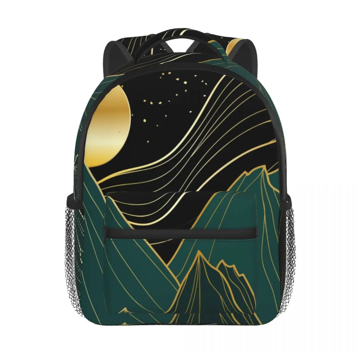 Golden Linear With Mountains Moon Baby Backpack Kindergarten Schoolbag Kids Children School Bag
