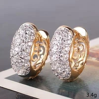 elegant gold color round circle hoop earrings micro paved dazzling rhinestone zircon crystal for women party fashion jewelry