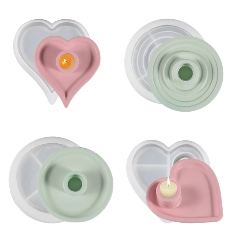 

Heart Round Candlestick Siliocne Mold DIY Handmade Plaster Epoxy Resin Candle Holder Tray Molds Home Crafts Decoration