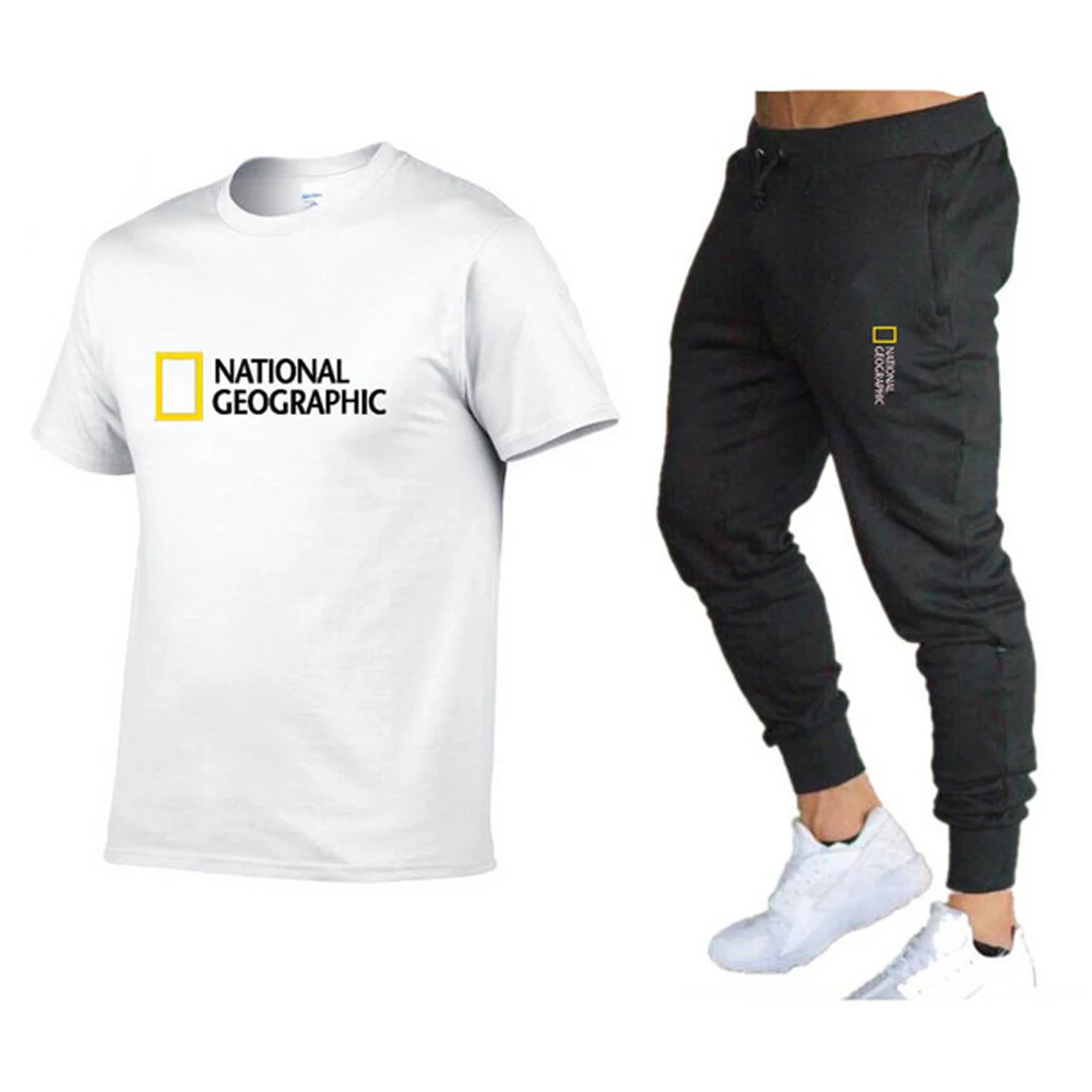

Spring Summer Men's Cotton Breathable T-Shirt + Jogger Pants Sets Casual Brand Fitness Tracksuit Hip Hop Fashicon Man Sportswear