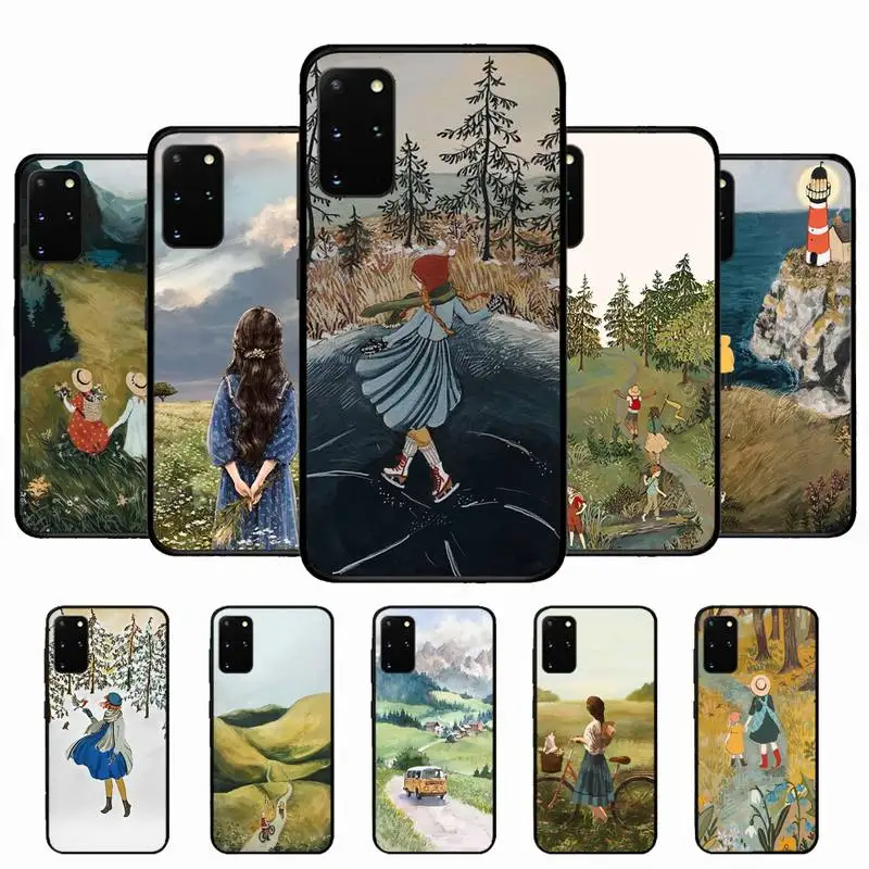 

FHNBLJ Cartoon Scenery Girl Phone Case for Samsung S10 21 20 9 8 plus lite S20 UlTRA 7edge