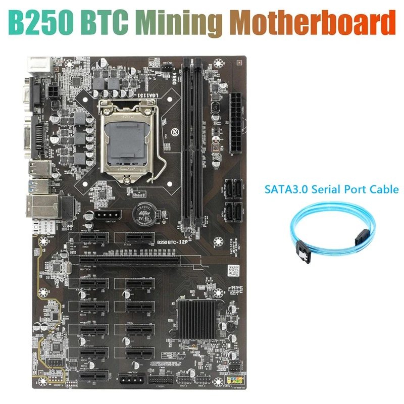 

B250 BTC Mining Motherboard With SATA3.0 Serial Port Cable 12Xgraphics Card Slot LGA 1151 Support DDR4 For BTC Miner