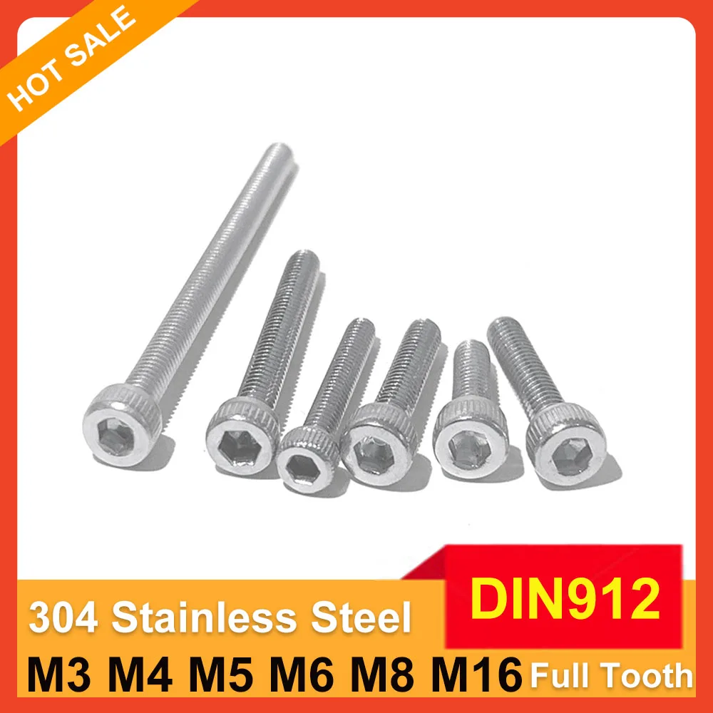 

M3 M4 M5 M6 M8 M16 Stainless Steel DIN912 Full Tooth Knurling Hexagon Hex Socket Cap Head Screw 304 Allen Bolts