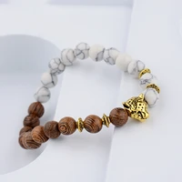 classic leopard head bead 8mm wooden buddha elasticity bracelet for men fashion white turquoises bracelets accessories