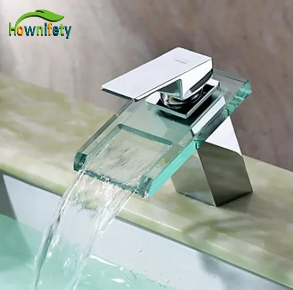 

Chorme Polished Bathroom Waterfall Vessel Sink Faucet Deck Mount Mixer Tap With Glass Bathroom Faucet Basin Tap hot and Cold
