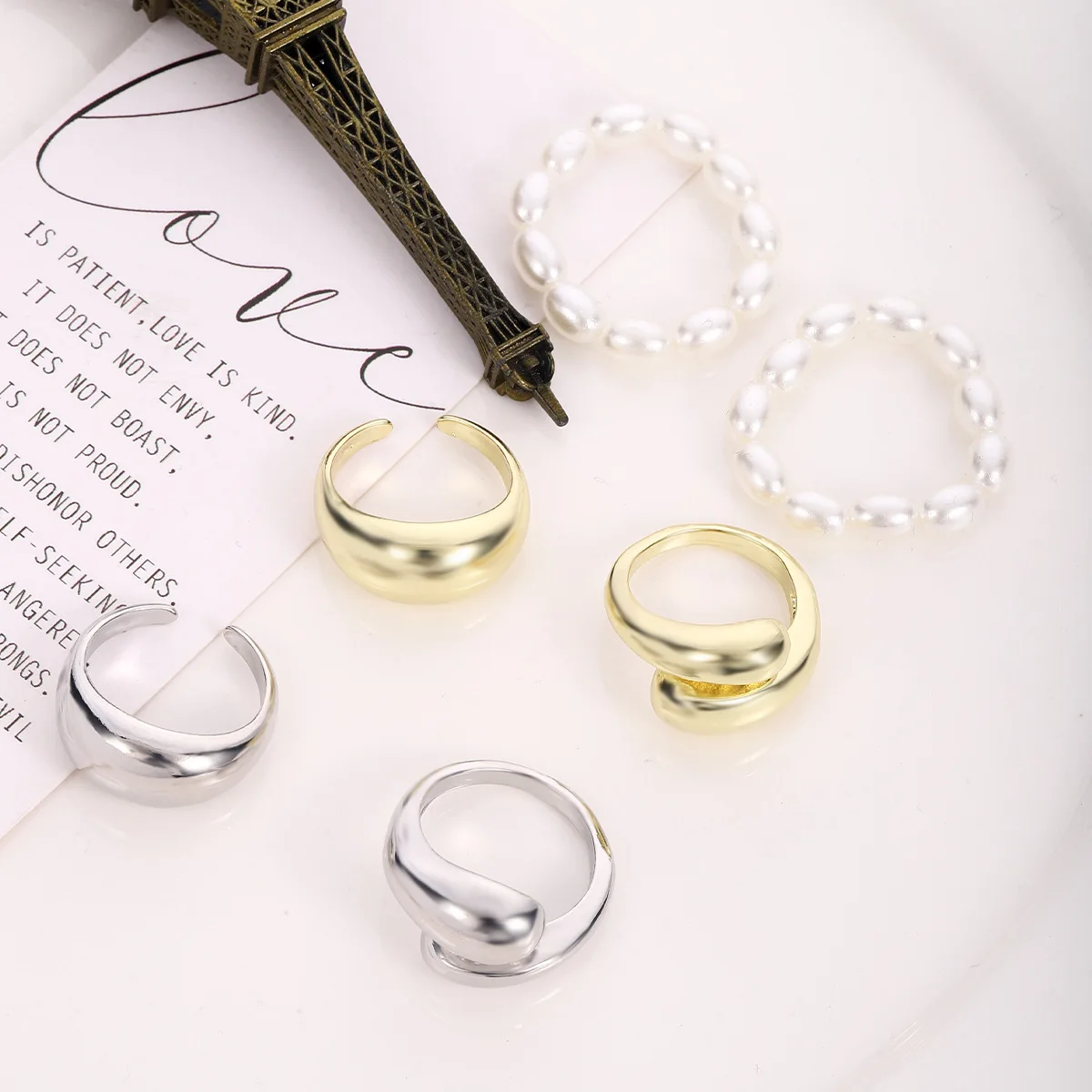 

Gold Fashion Korean Mujer Anneau Anel Simulated Pearl Adjustable Anillos Gold Rings for Women Finger Jewelry