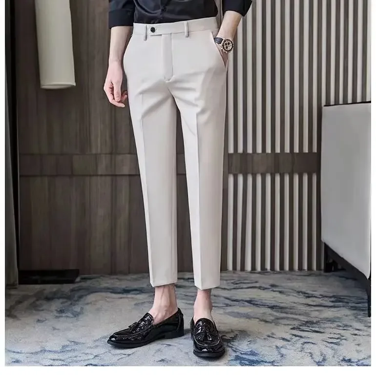 Повседневные мужские брюки из ледяного шелка эластичные облегающие деловые