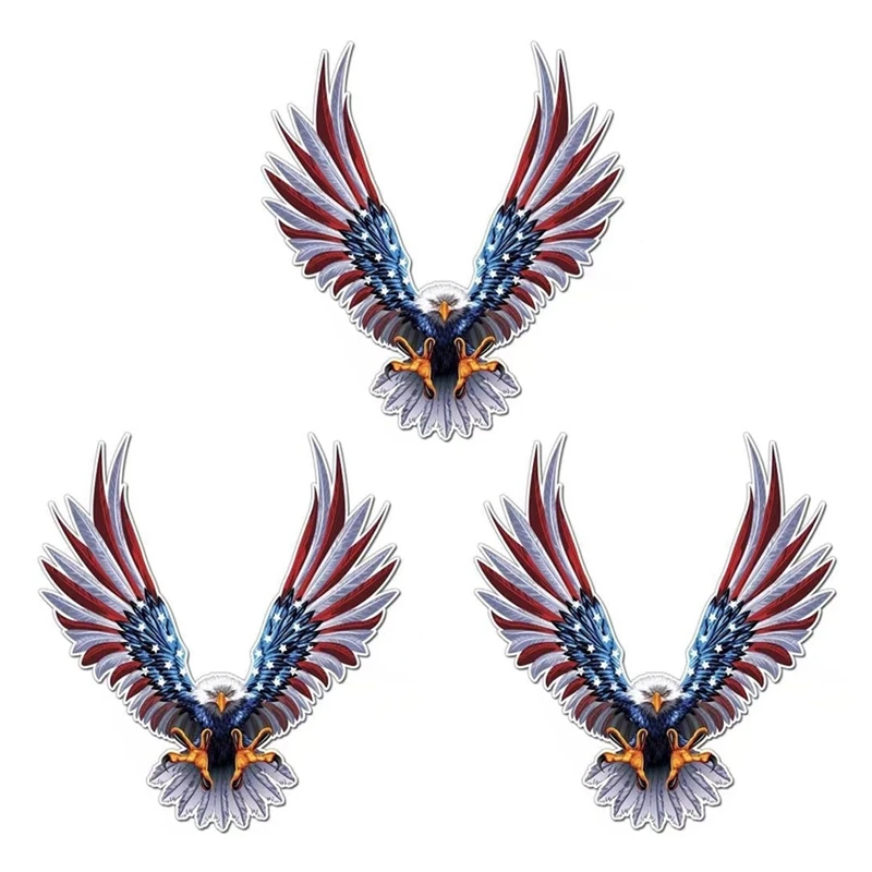 

3X Car Decal Flying Hawk Auto Truck USA Eagle PET Flag Sticker Hood Decals