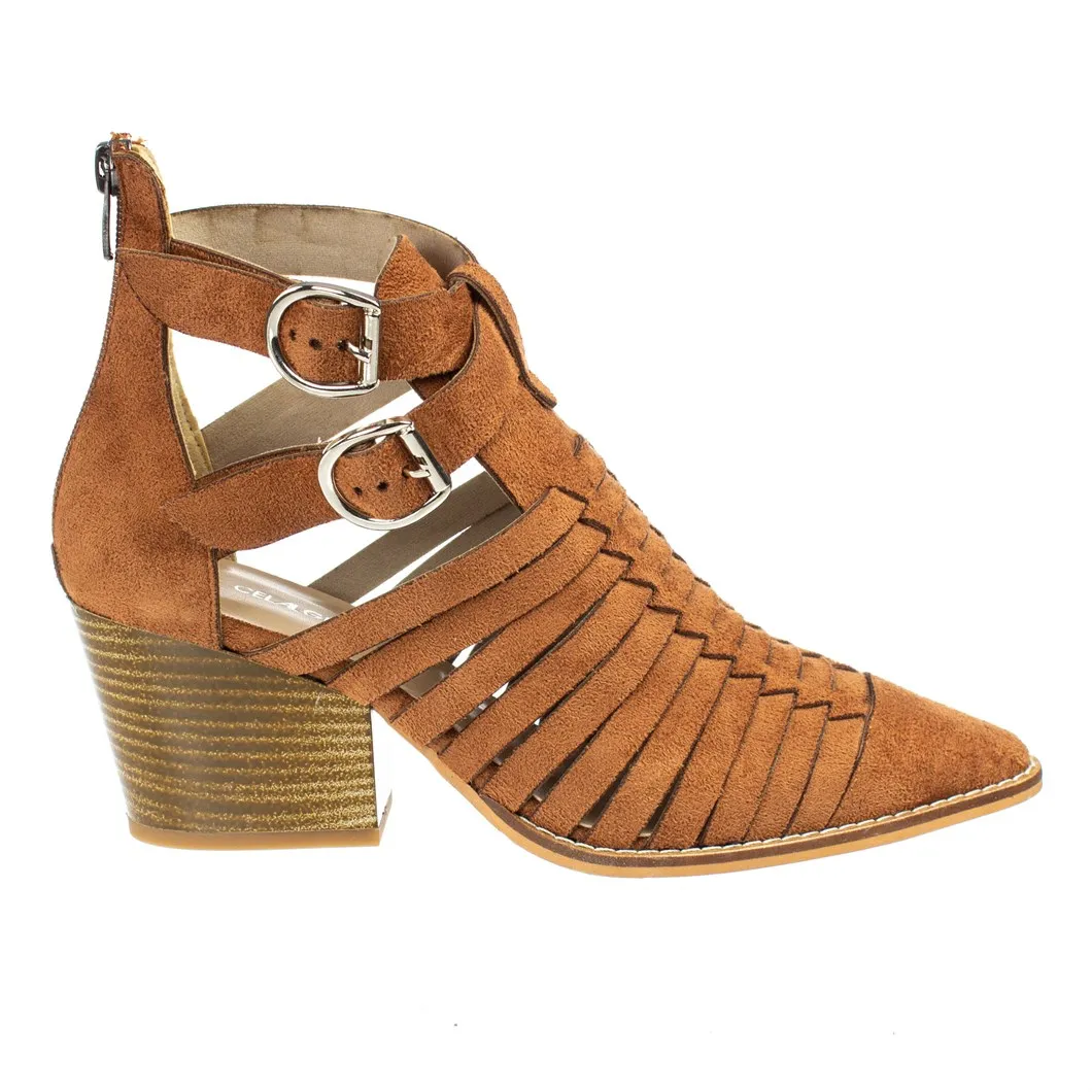 07 стильные женские летние замшевые сапоги желто-коричневого цвета |