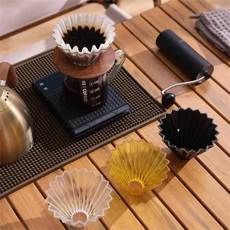 

| Coffee Filter Cup With Wood Stand | Reusable Pour Over Coffee Dripper Water Flow Smoothly Elegant Flower Shape Manual Brewing
