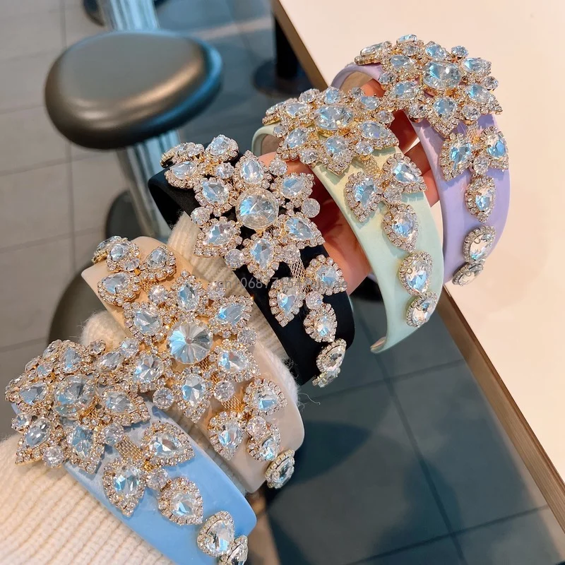 

Luxury Wedding Baroque Rhinestone Flowers Headbands for Women Bride Crystal Hair Band Bridesmaid Head Jewelry Gift