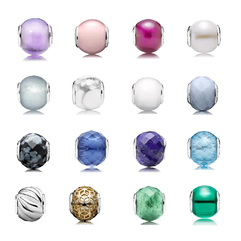 

LR ME Series 925 Sterling Silver Beaded Glazed Jewelry Stone Beads Making Women's Charm Jewelry Fashion Gold Color Hollow