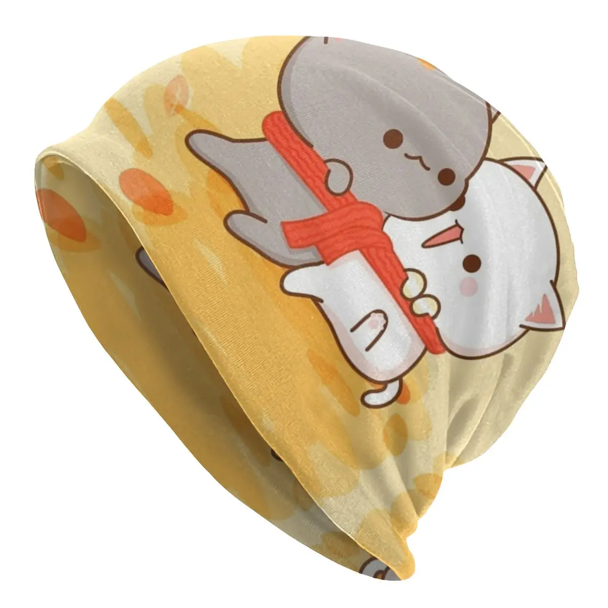 

Зимняя вязаная шапка для мужчин и женщин, романтичная шапка-кошка Mochi, персиковая и бежевая