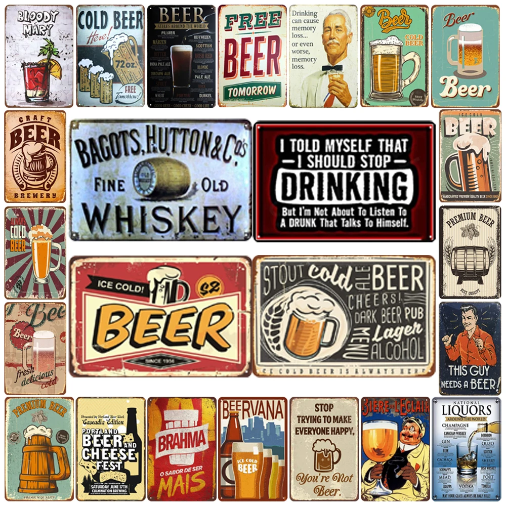 

Beer Tin Sign Retro Style Whiskey Drinking Beer Brahma Bar Den Aluminum Metal Sign Plaque Wall Decor Hanging Decoration