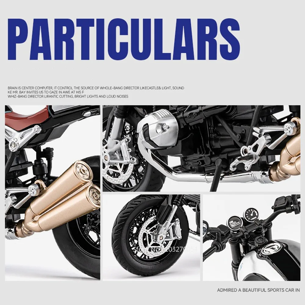Фото 1/12 R NineT шифратор модель мотоцикла игрушечный автомобиль Литые резиновые шины переднее колесо рулевое управление звук детские игрушки подарки для детей №5