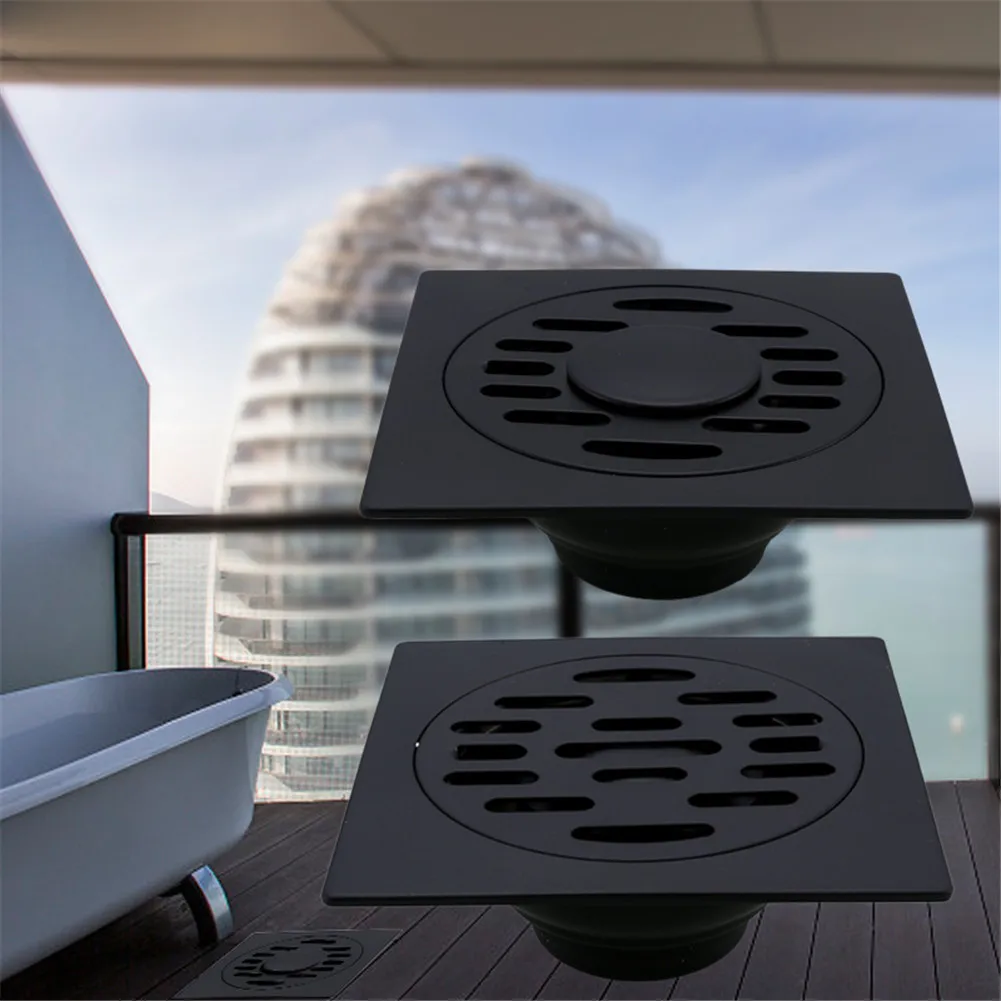 

Black Bathroom Square Shower Drain Stainless Steel Floor Drain Trap Waste Grate Round Cover Hair Strainer