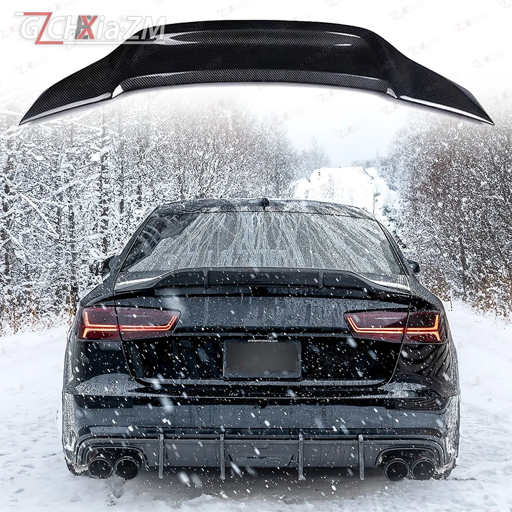 Фото Для Audi A6 S6 C7 2012-2016 гг., 100% настоящее углеродное волокно, высококачественный задний спойлер, купе, крышка багажника, стиль R, яркий черный задний спойлер №5