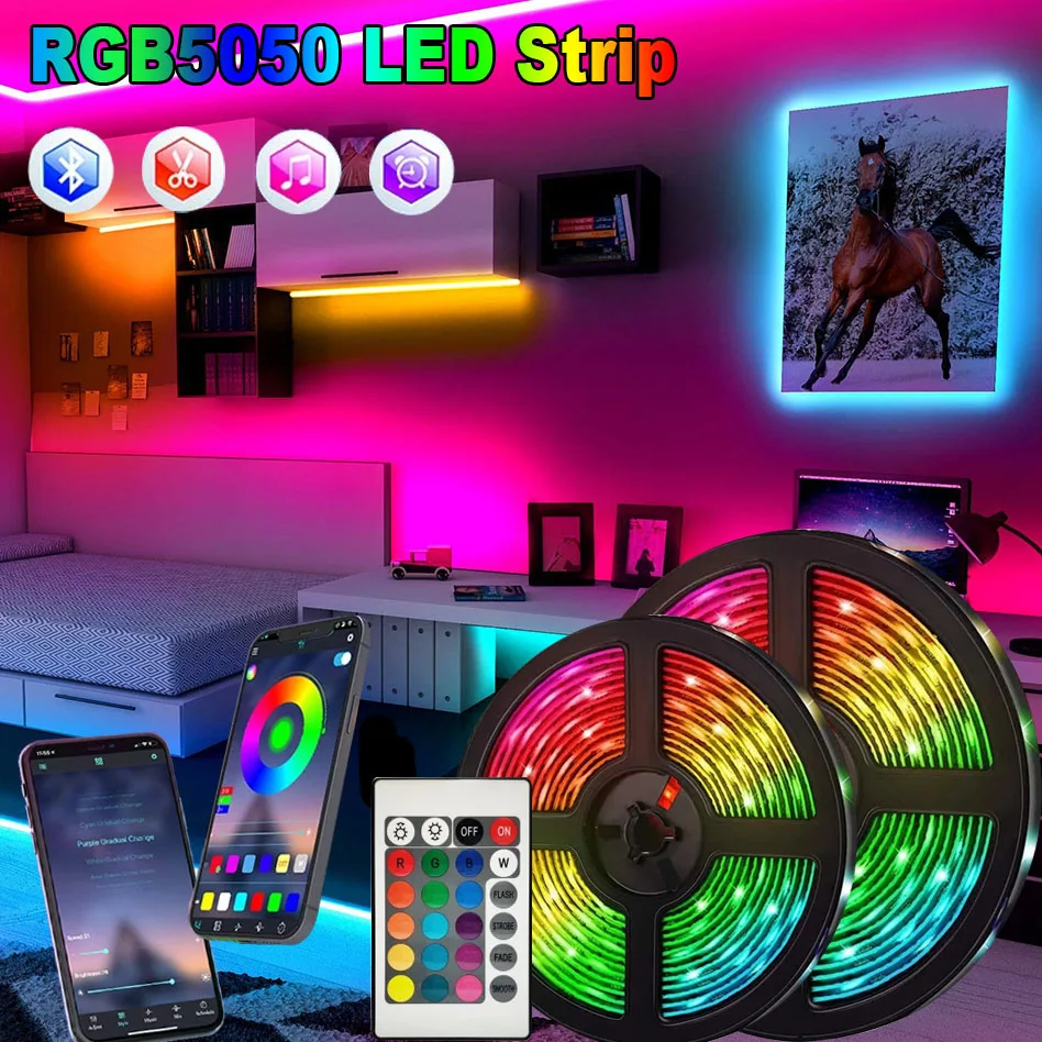 

Светодиодная лента RGB 5050 с дистанционным управлением по Bluetooth, 5 В, USB
