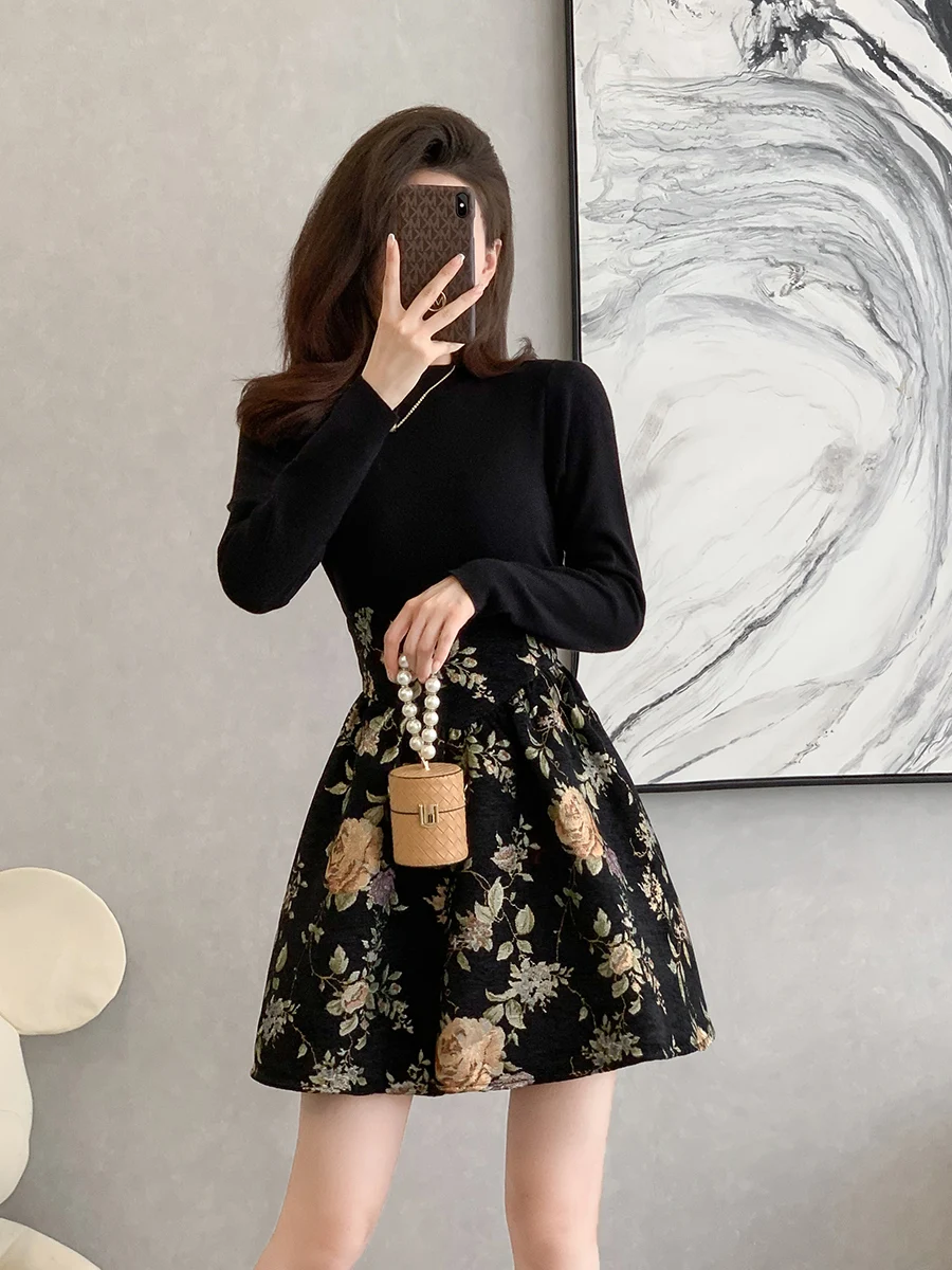 Новое китайское трикотажное платье в стиле ретро во французском для женщин 2024