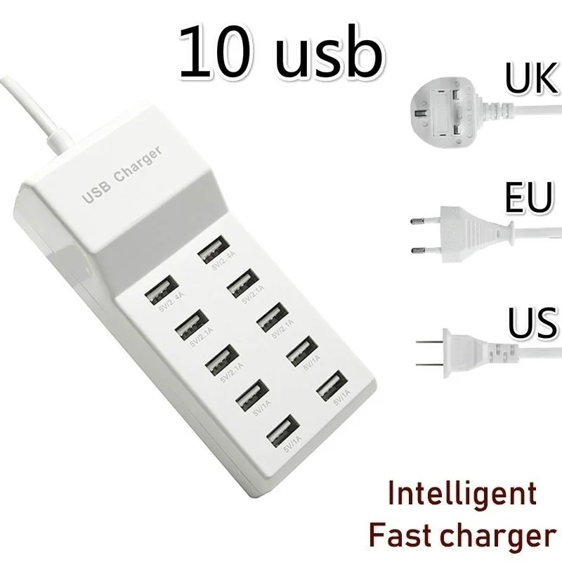 

10 USB Ports Fast Charging Charger 5V/2A HUB Adapter (EU UK US Plug)