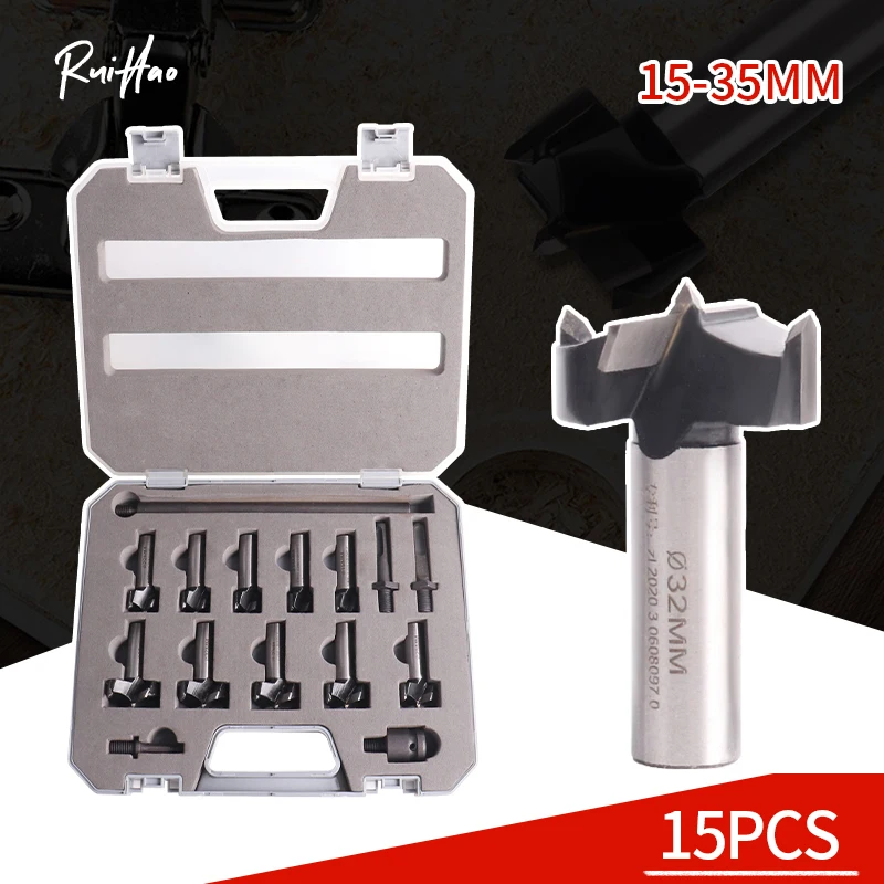 

15Pcs/Set 15-35mm Internal Screw Hinge Hole Saw For Woodworking Black 200mm The Socket Rod