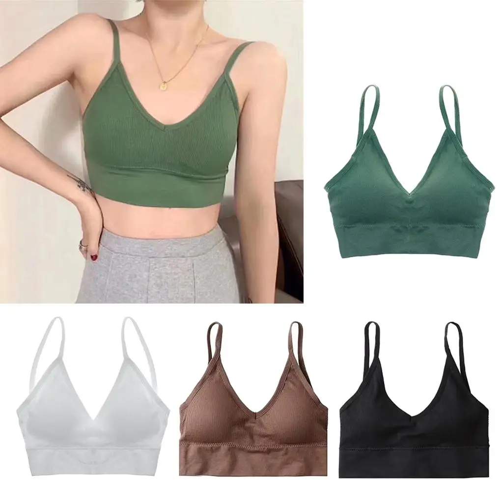 

4Pcs V Neck Padded Bralette Seamless Comfort Bra Bustier Tank Top Sport Bra for Women Ladies