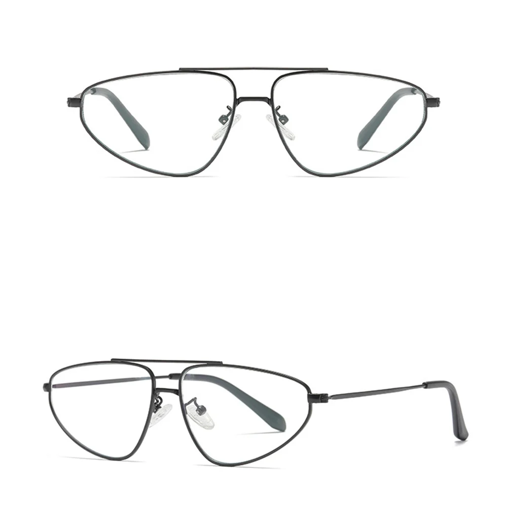 

Stylish Blue Ray Blocking Glasses Thin Triangular Metal Frame Eyeglasses Small Flat Lens for Computer Workers PR Sale