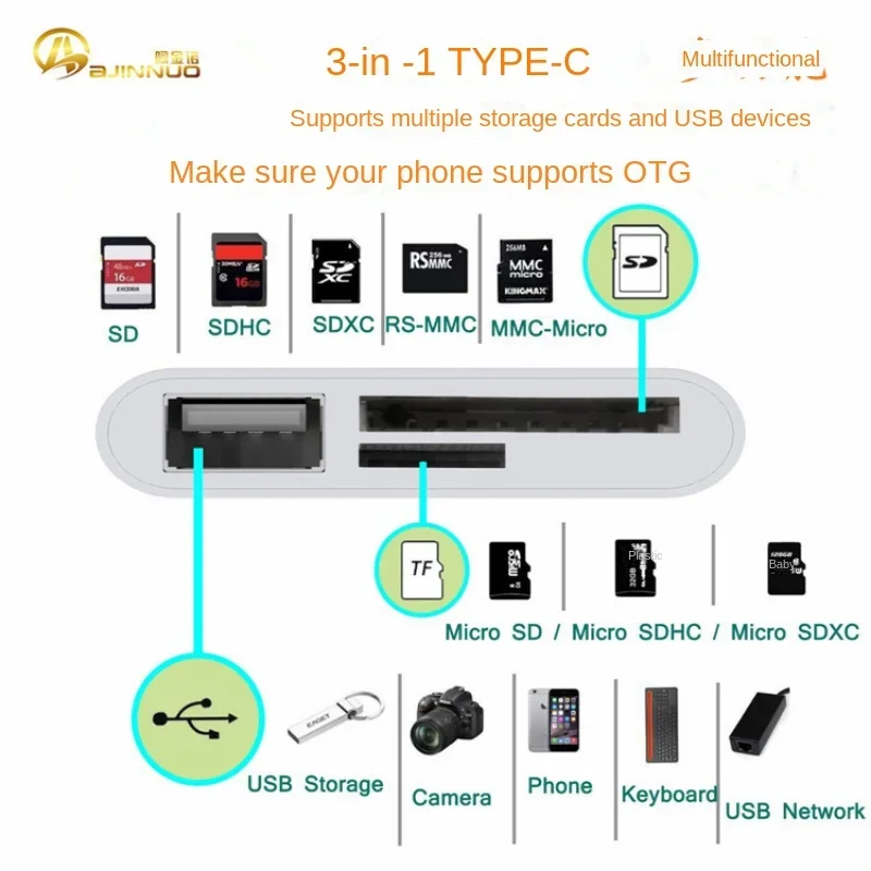 Многопортовый конвертер-концентратор 3 в 1 адаптер Type-c/Lightning USB A OTG устройство