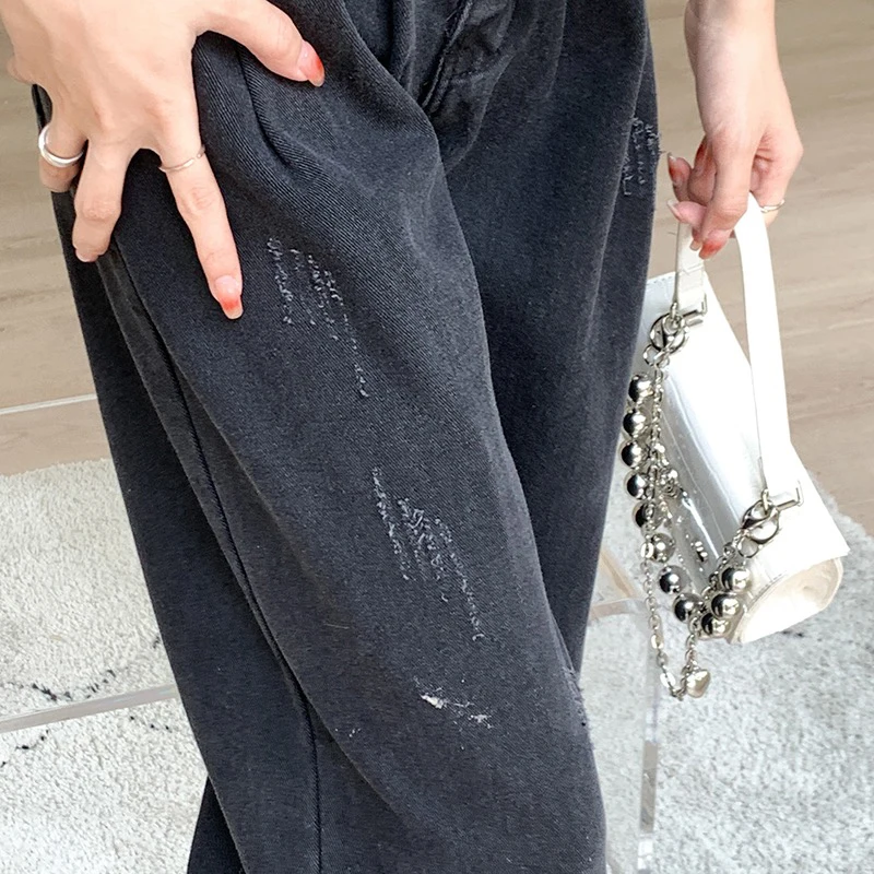 Single-Breasted Jeans Women Fashion Black High Waist Buttons Denim Pants 2022 New Wide Leg High Street Trousers Side Pocket S-XL