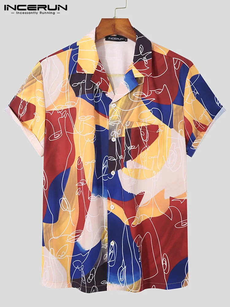 

INCERUN Summer 2022 Men Hawaiian Shirt Printing Lapel Short Sleeve Vacation Casual Camisa Masculina Streetwear Button Tops S-5XL