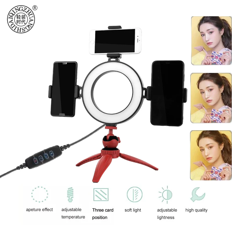 

Светодиодный кольцевой светильник 6,5 дюйма, кольцевая лампа, лампа для фотосъемки со штативом, подставка для телефона, камеры для макияжа, в...