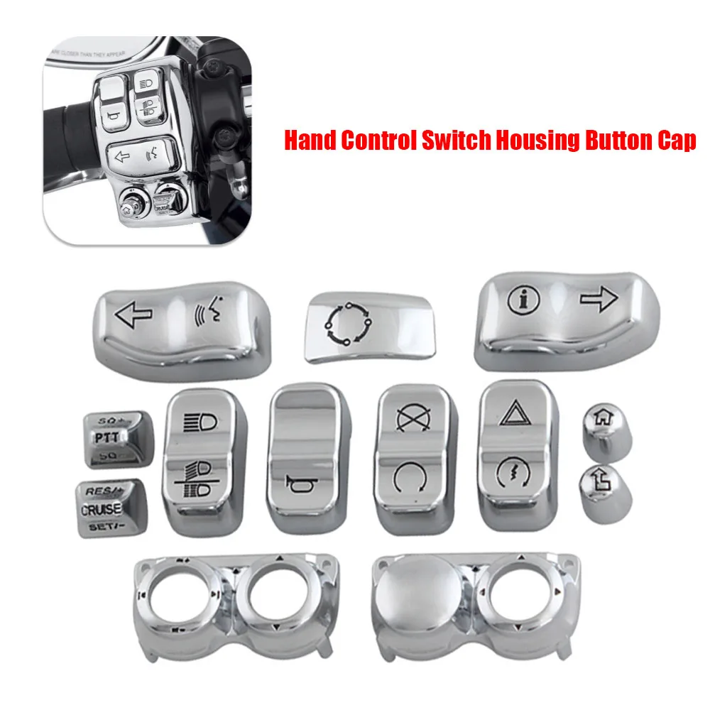 

Мотоциклетный переключатель ручного управления, 13 шт., набор крышек для кнопок, хромированный для Harley Touring Electra Glide Road King FLHTCU 2014 -2020