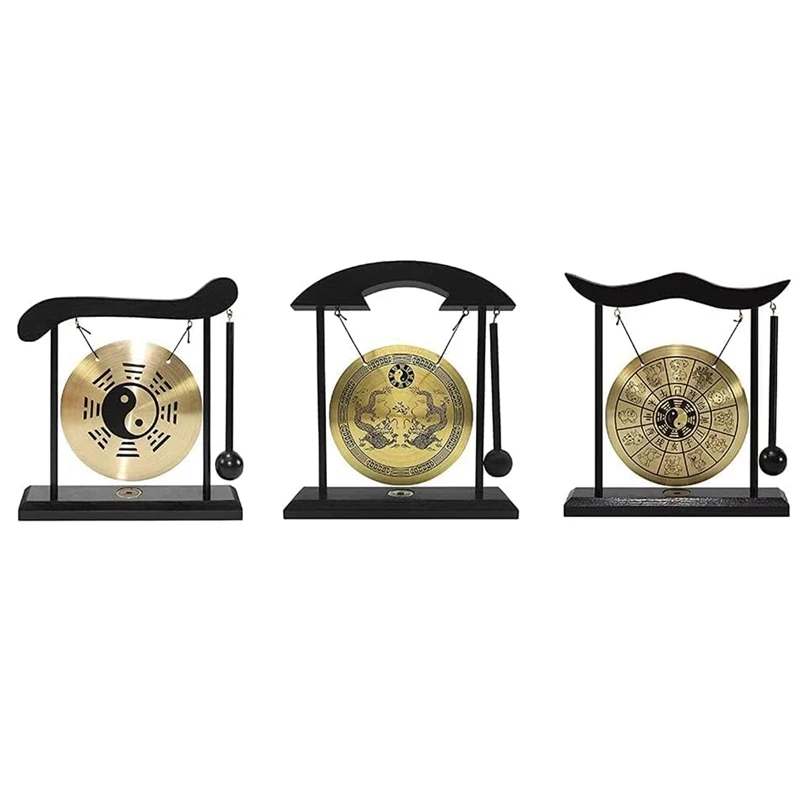 

Desktop Gong - Feng Shui Brass Gong Desktop Ornament With Stand And Mallet, Delicate Chinese Home Decor Durable Eight Diagrams