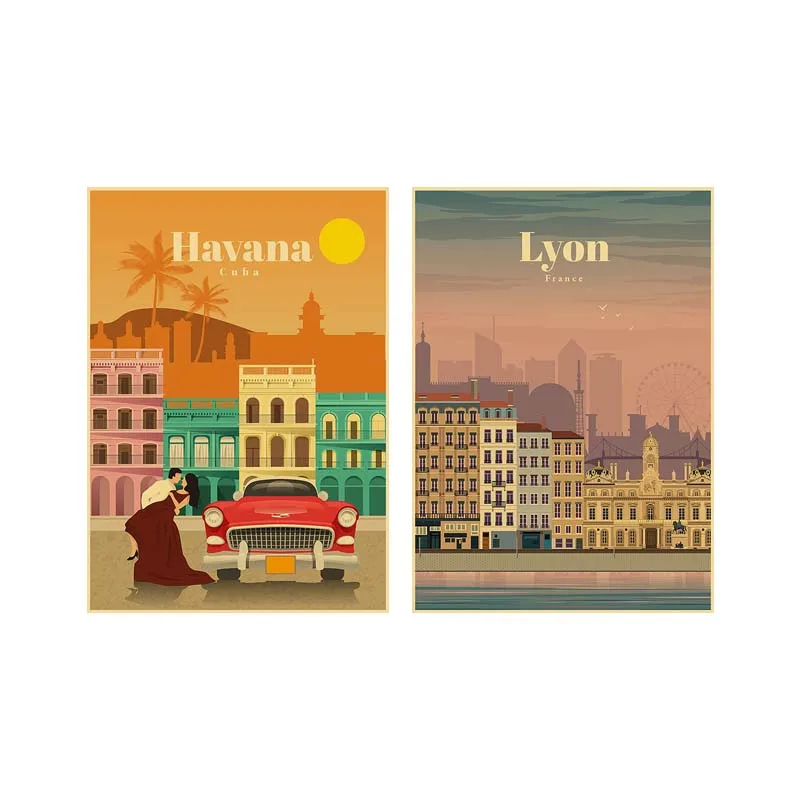 Постеры и принты для путешествий с известным мировым городом ретро крафт-бумага
