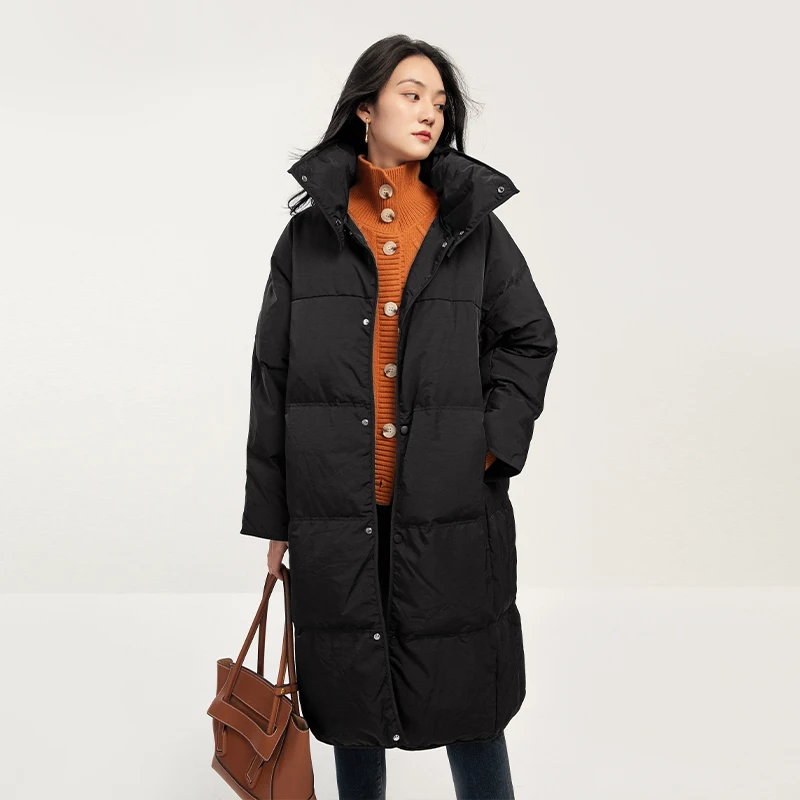 SHUCHAN Thick Long Puffer Jacket  90%  White Duck Down High Street Winter Collar Detachable Wide-waisted Covered Button Coat