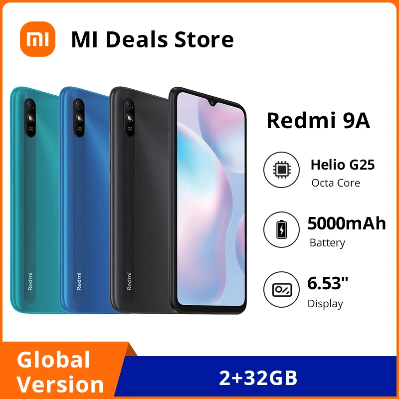

Смартфон Xiaomi Redmi 9A, восемь ядер, экран 5000 дюйма, 2 ГБ + 32 ГБ
