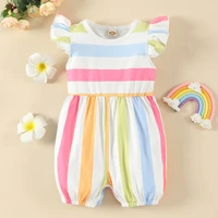 2022 newborn baby clothes summer baby girl outfit colorful rainbow striped flying sleeve baby rompers cool baby jumpsuits 0 18m